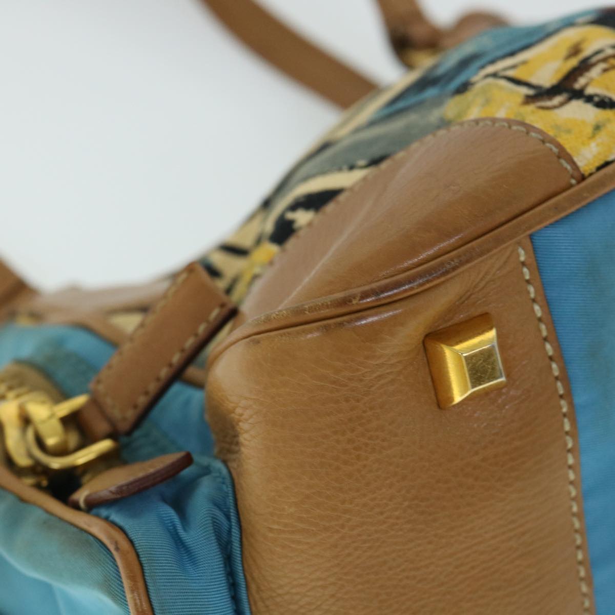 PRADA Venice Pattern Shoulder Bag Canvas Blue Auth 54911