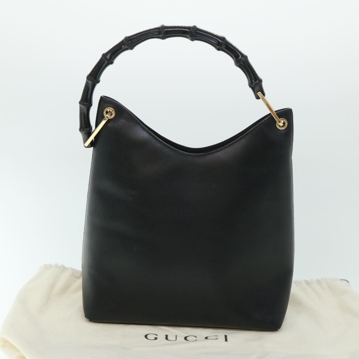 GUCCI Bamboo Shoulder Bag Leather Black Auth 54916