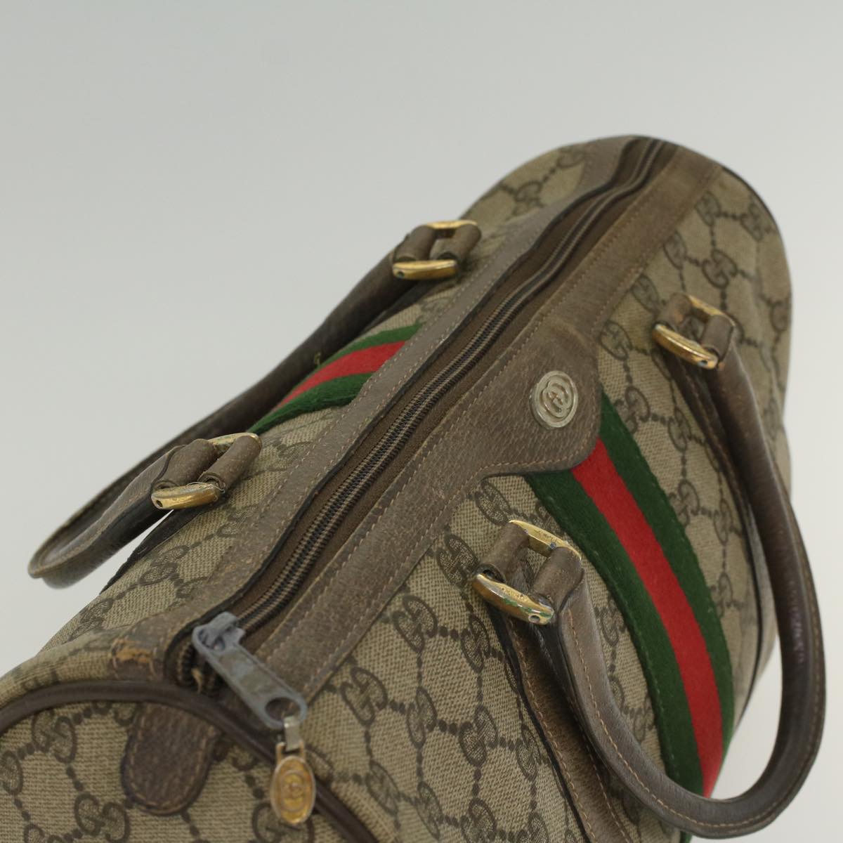 GUCCI GG Canvas Web Sherry Line Boston Bag Beige Red Green 24 02 007 Auth 54955