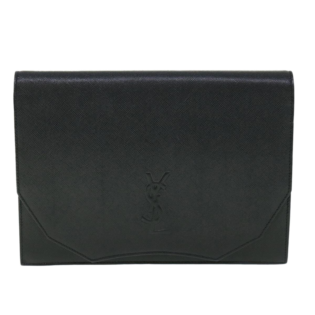 SAINT LAURENT Clutch Bag Leather Black Auth 54958