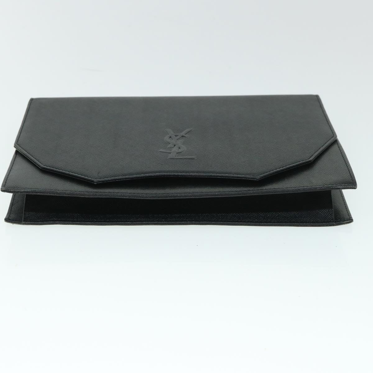 SAINT LAURENT Clutch Bag Leather Black Auth 54958