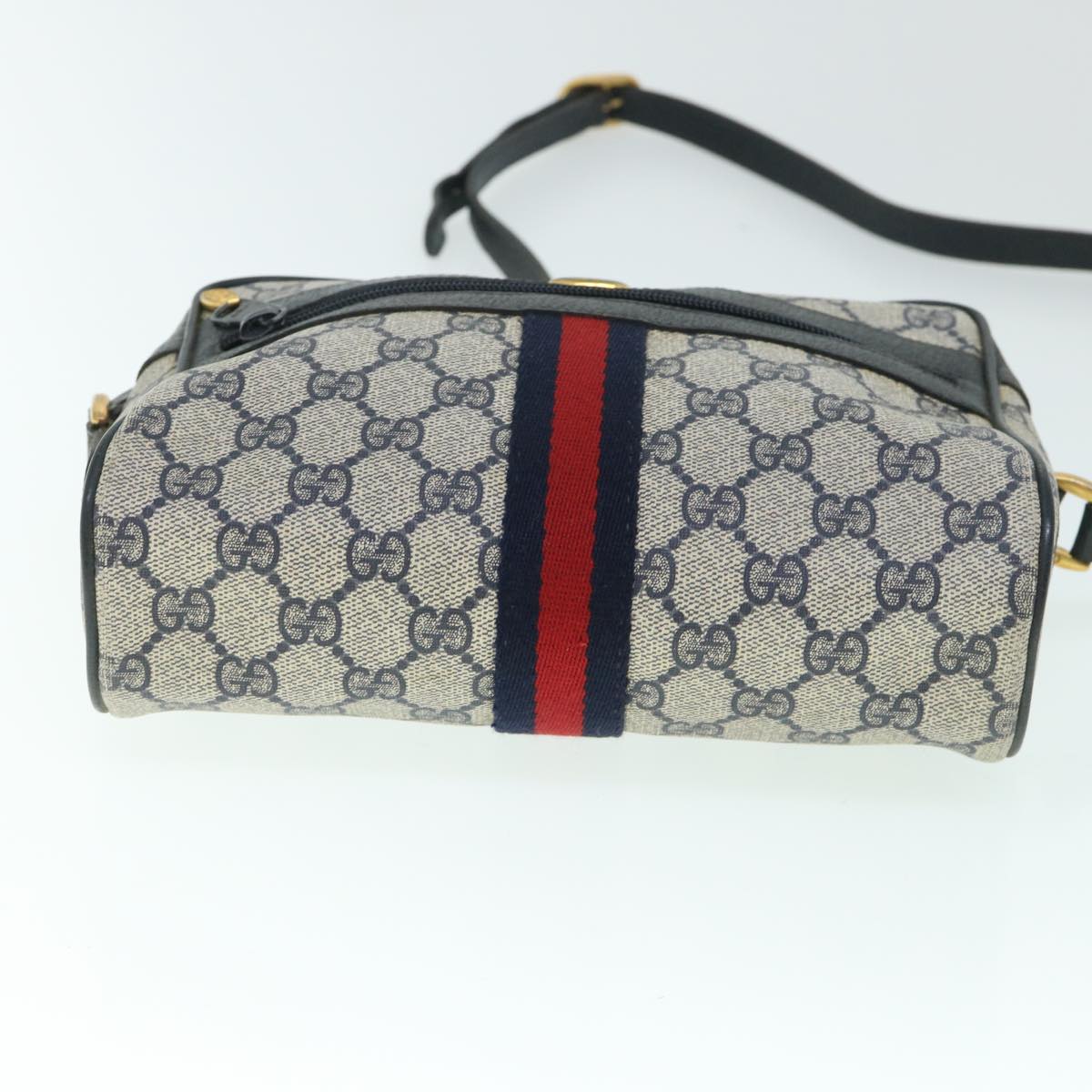 GUCCI GG Canvas Sherry Line Shoulder Bag PVC Leather Navy Red Auth 54963