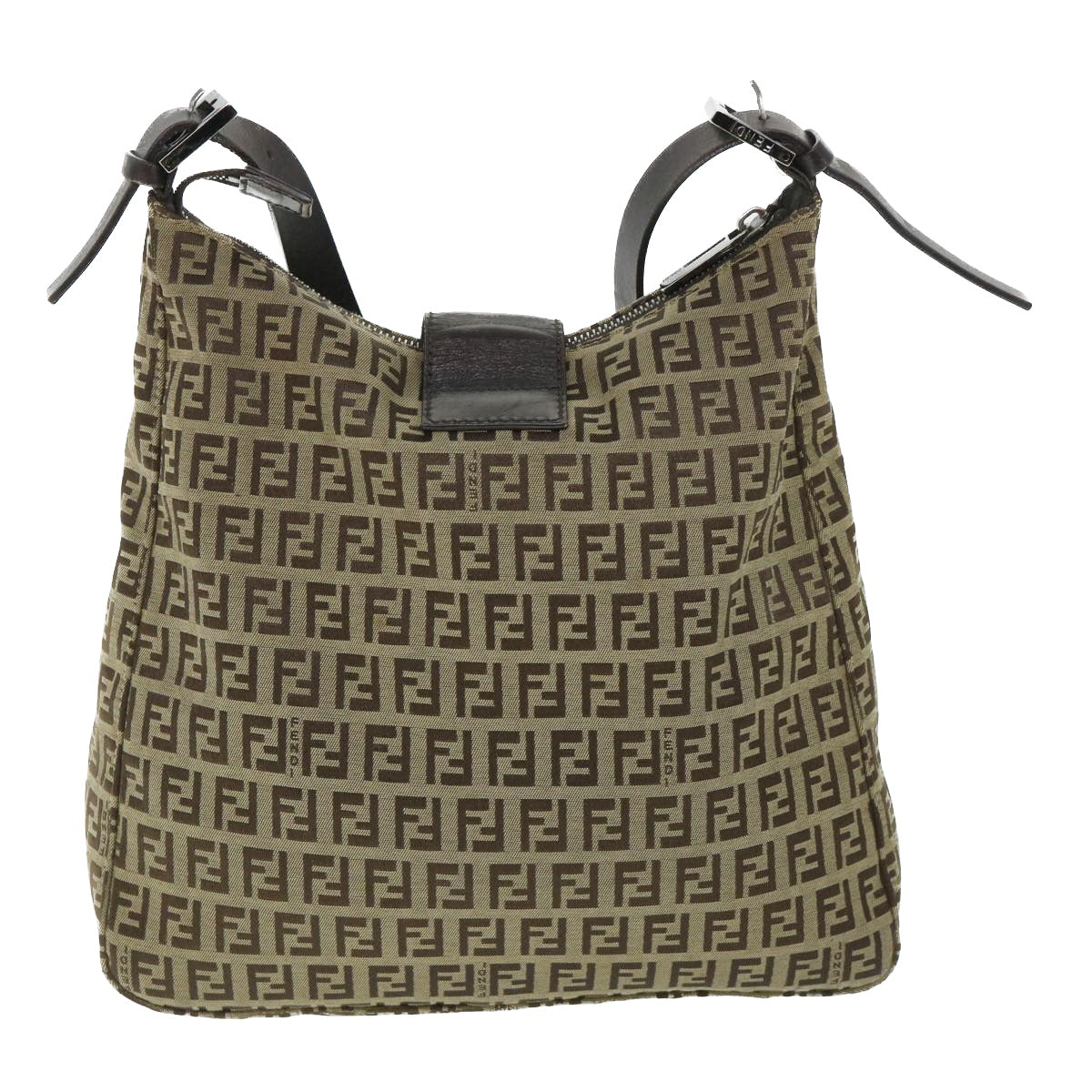 FENDI Zucchino Canvas Mamma Baguette Shoulder Bag Brown Auth 54964