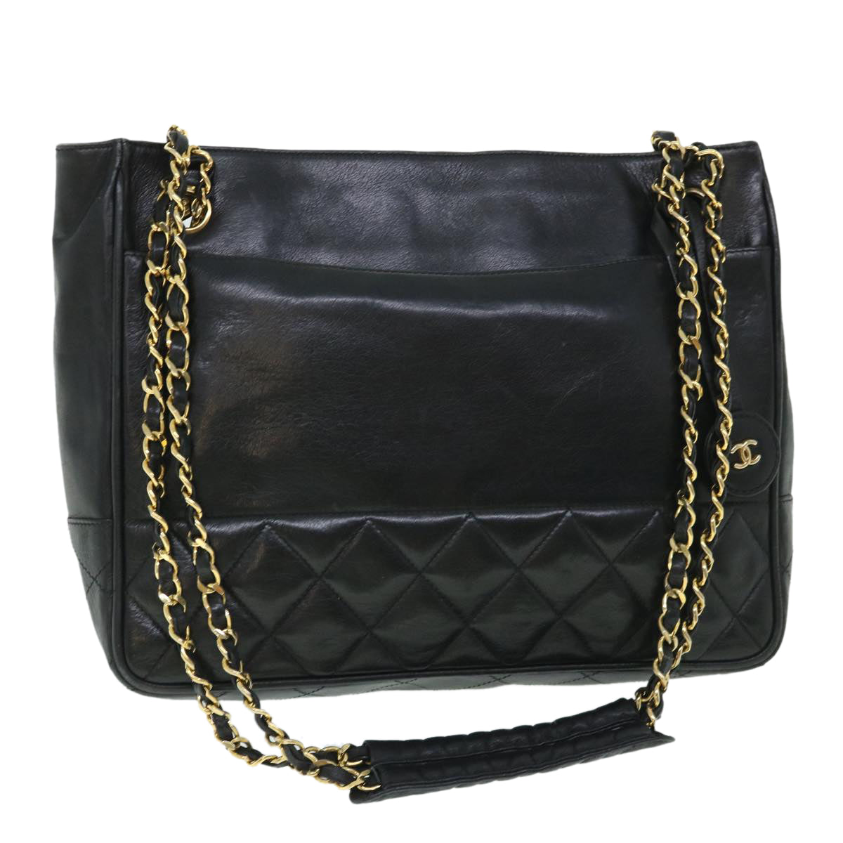 CHANEL Matelasse Chain Shoulder Bag Leather Black CC Auth 54965