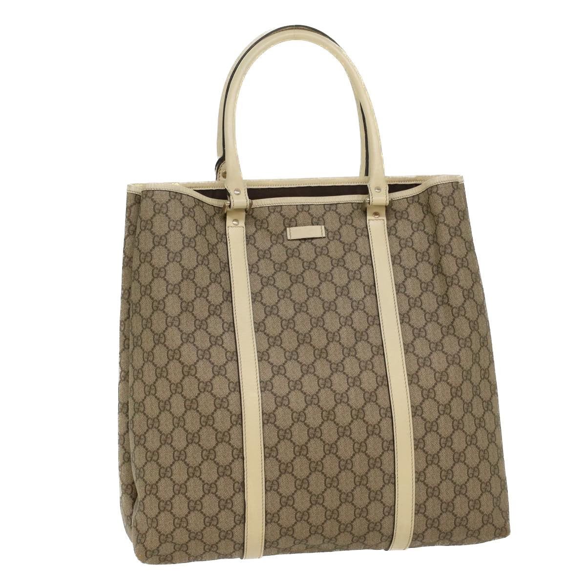 GUCCI GG Canvas Tote Bag PVC Leather Beige 223668 Auth 54967