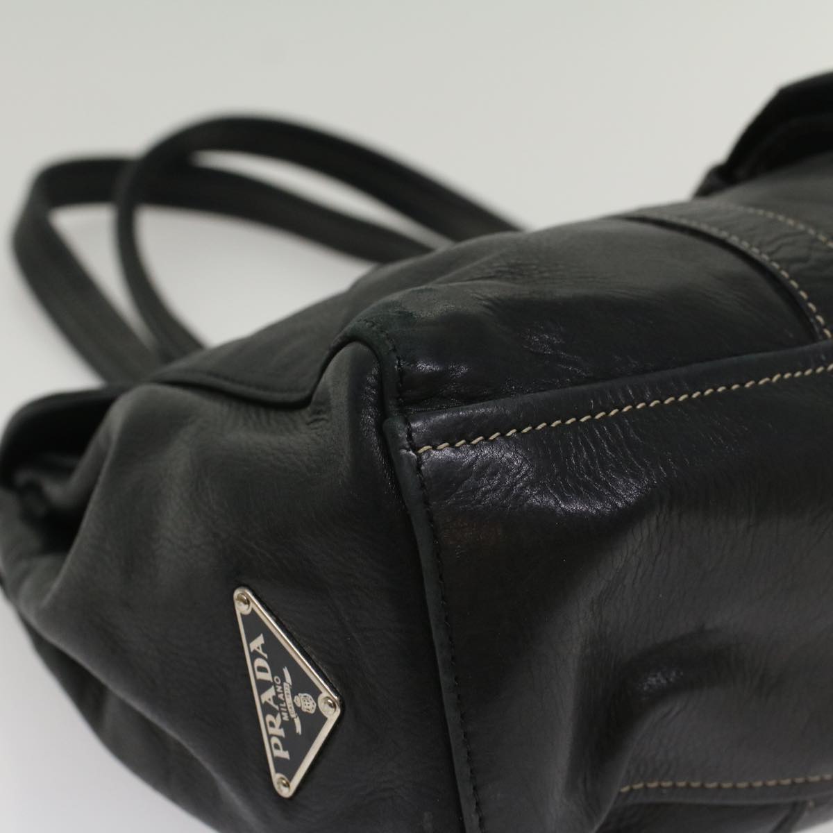 PRADA Shoulder Bag Leather Black Auth 54975