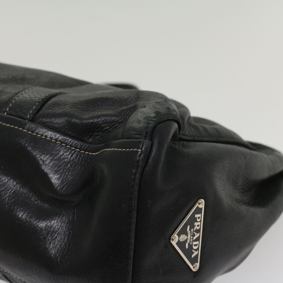 PRADA Shoulder Bag Leather Black Auth 54975