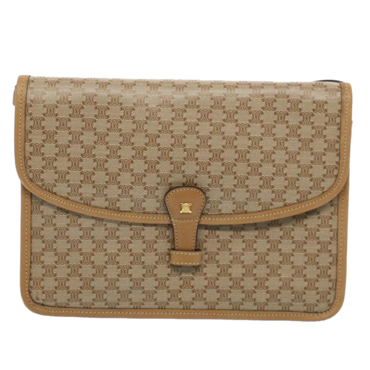 CELINE Macadam Canvas Shoulder Bag Beige Auth 54990