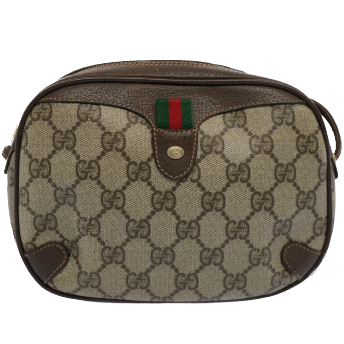 GUCCI GG Supreme Web Sherry Line Shoulder Bag Beige Red 156 02 066 Auth 55055