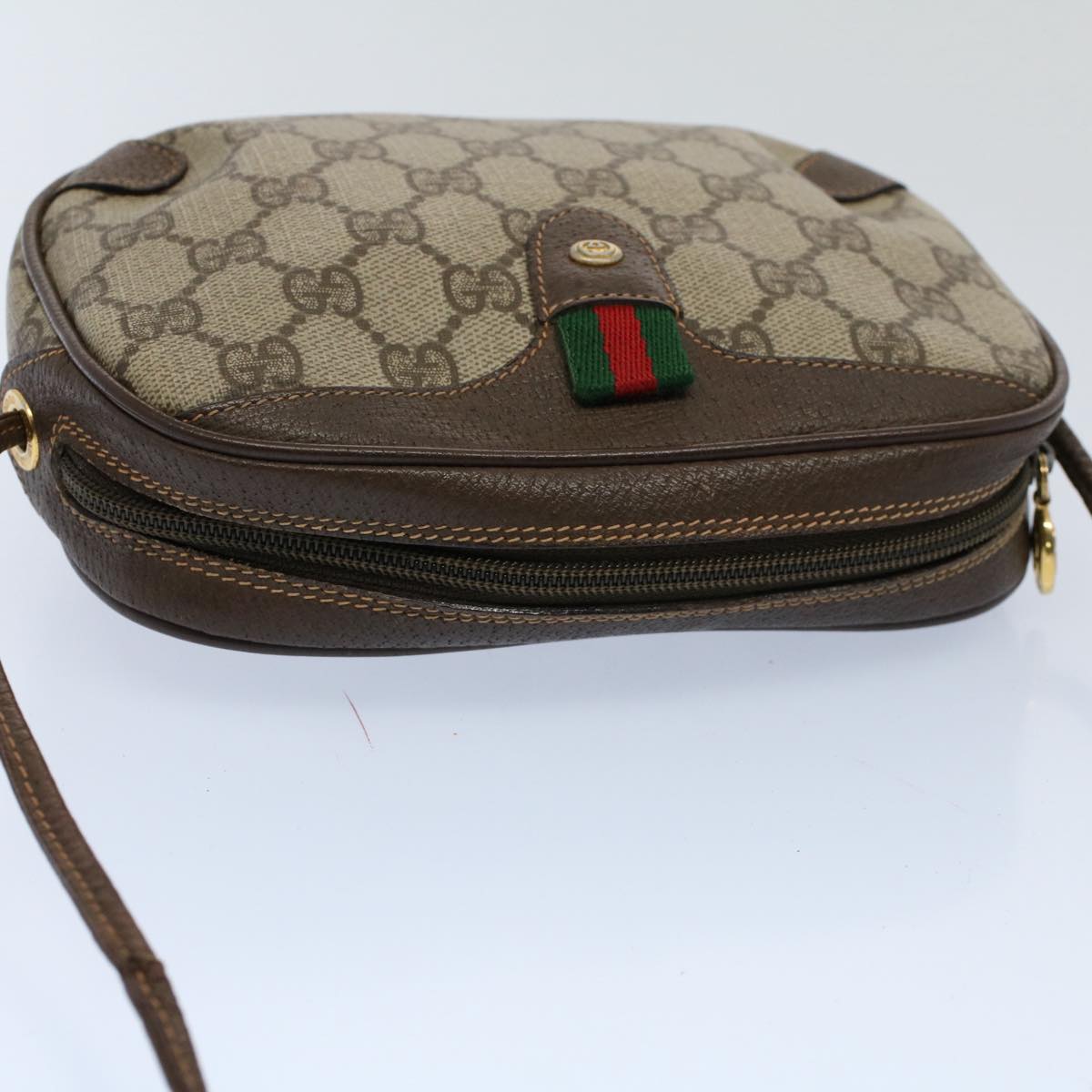 GUCCI GG Supreme Web Sherry Line Shoulder Bag Beige Red 156 02 066 Auth 55055