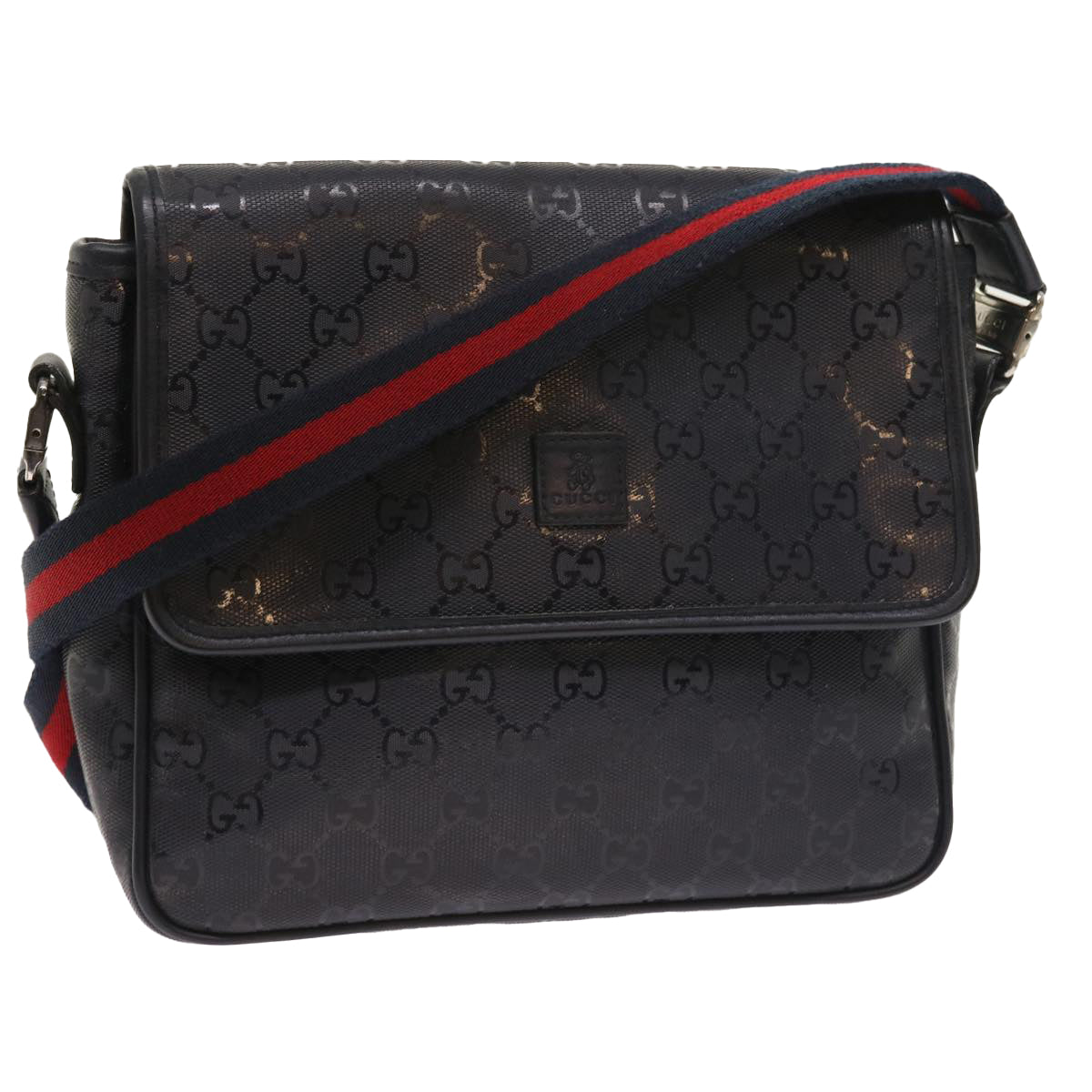 GUCCI GG implementation Sherry Line Shoulder Bag Black Navy 297559 Auth 55056