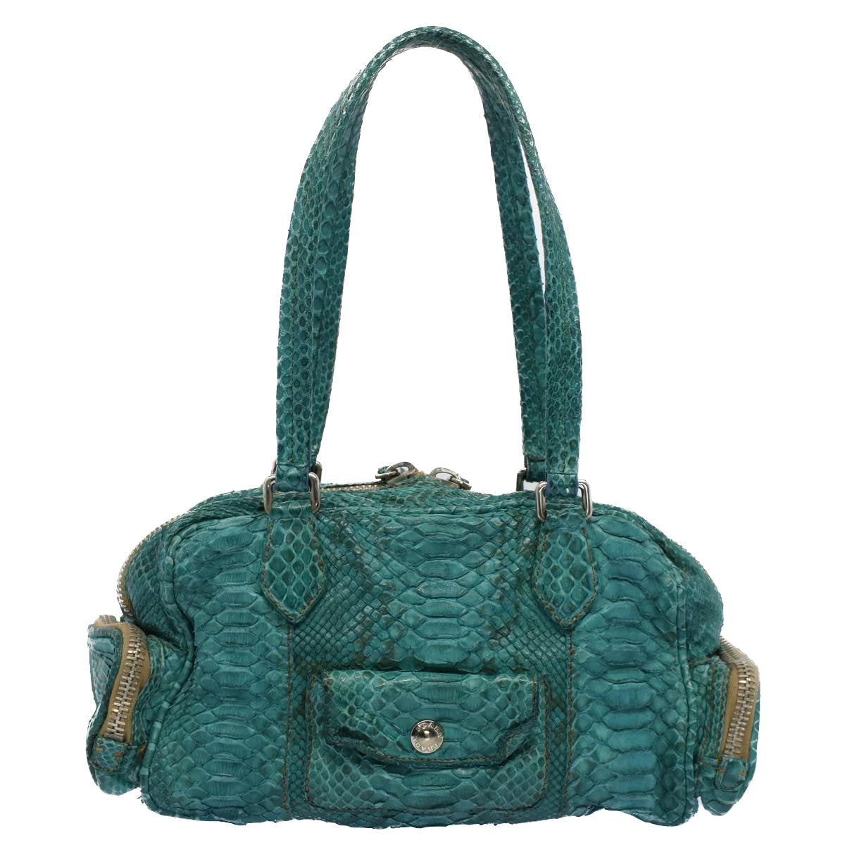 PRADA Snake pattern Hand Bag Exotic leather Turquoise Blue Auth 55080 - 0