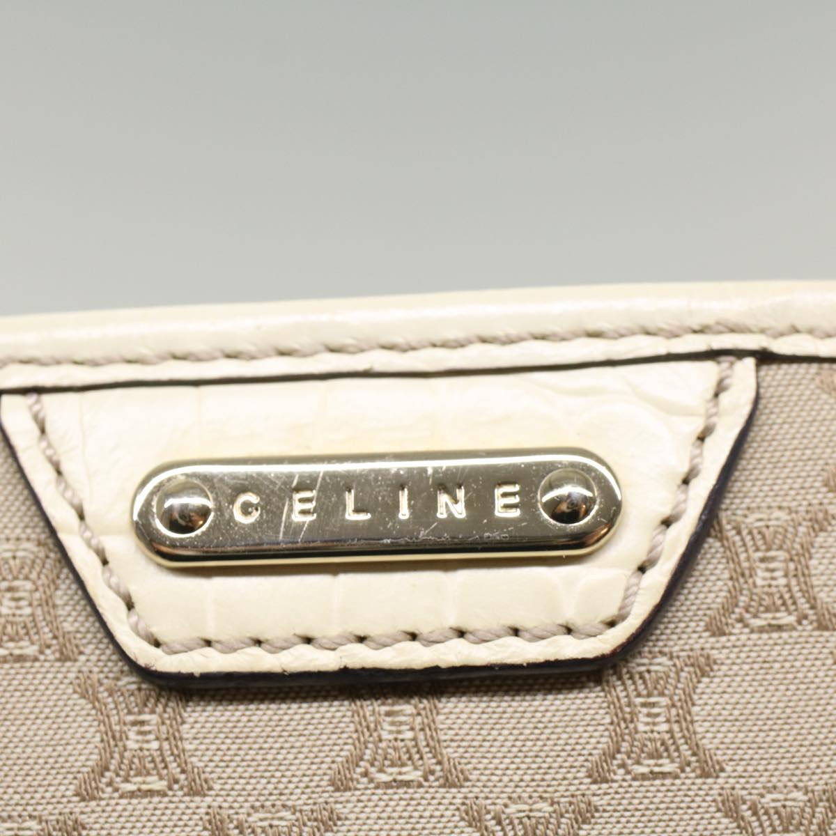 CELINE Macadam Canvas Tote Bag Beige Auth 55082