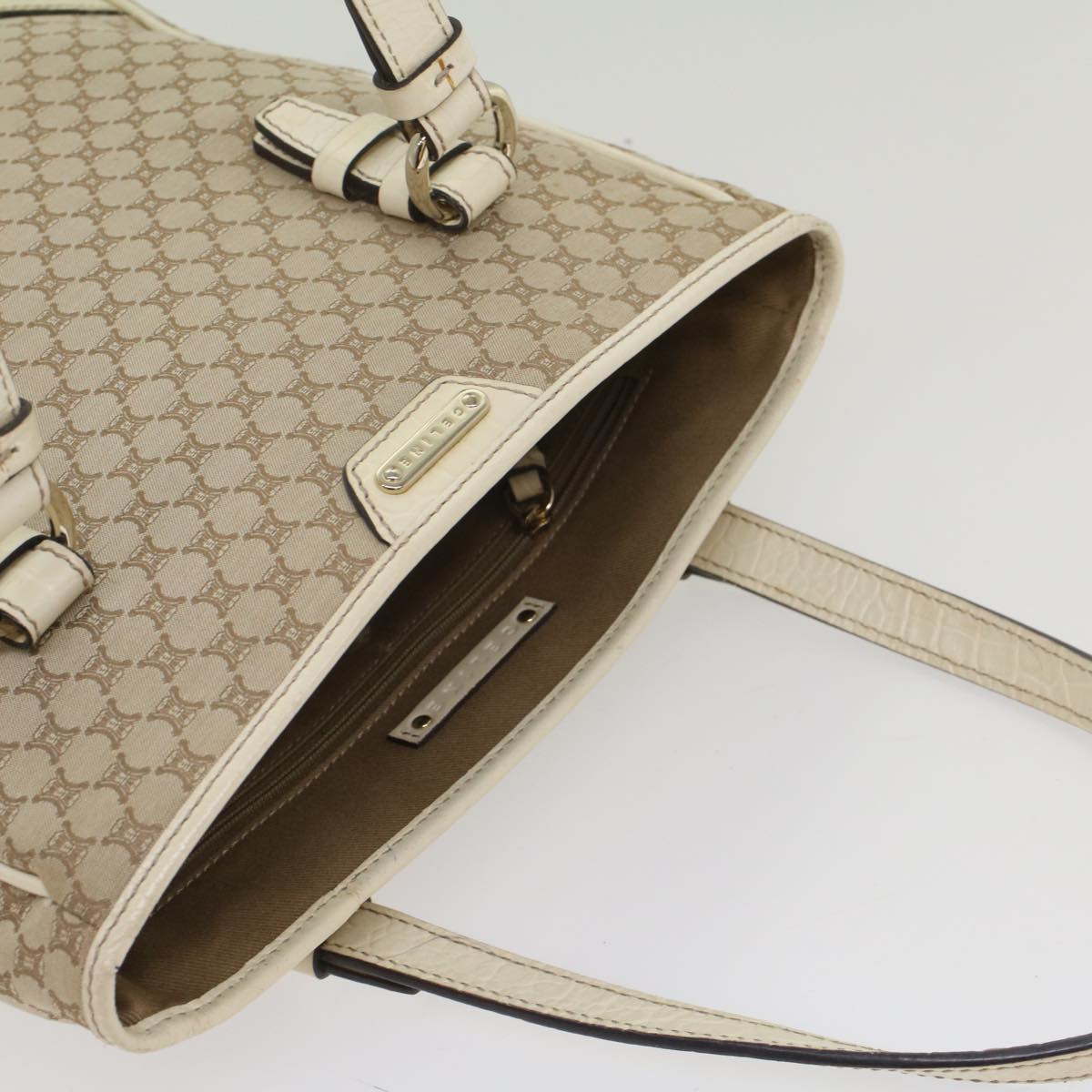 CELINE Macadam Canvas Tote Bag Beige Auth 55082