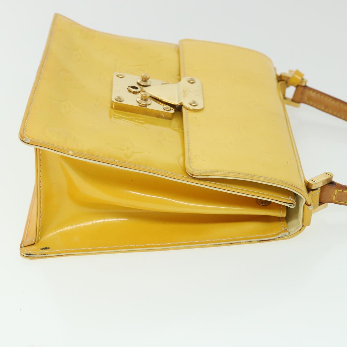 LOUIS VUITTON Monogram Vernis Spring Street Bag Lime Yellow M91068 LV Auth 55156