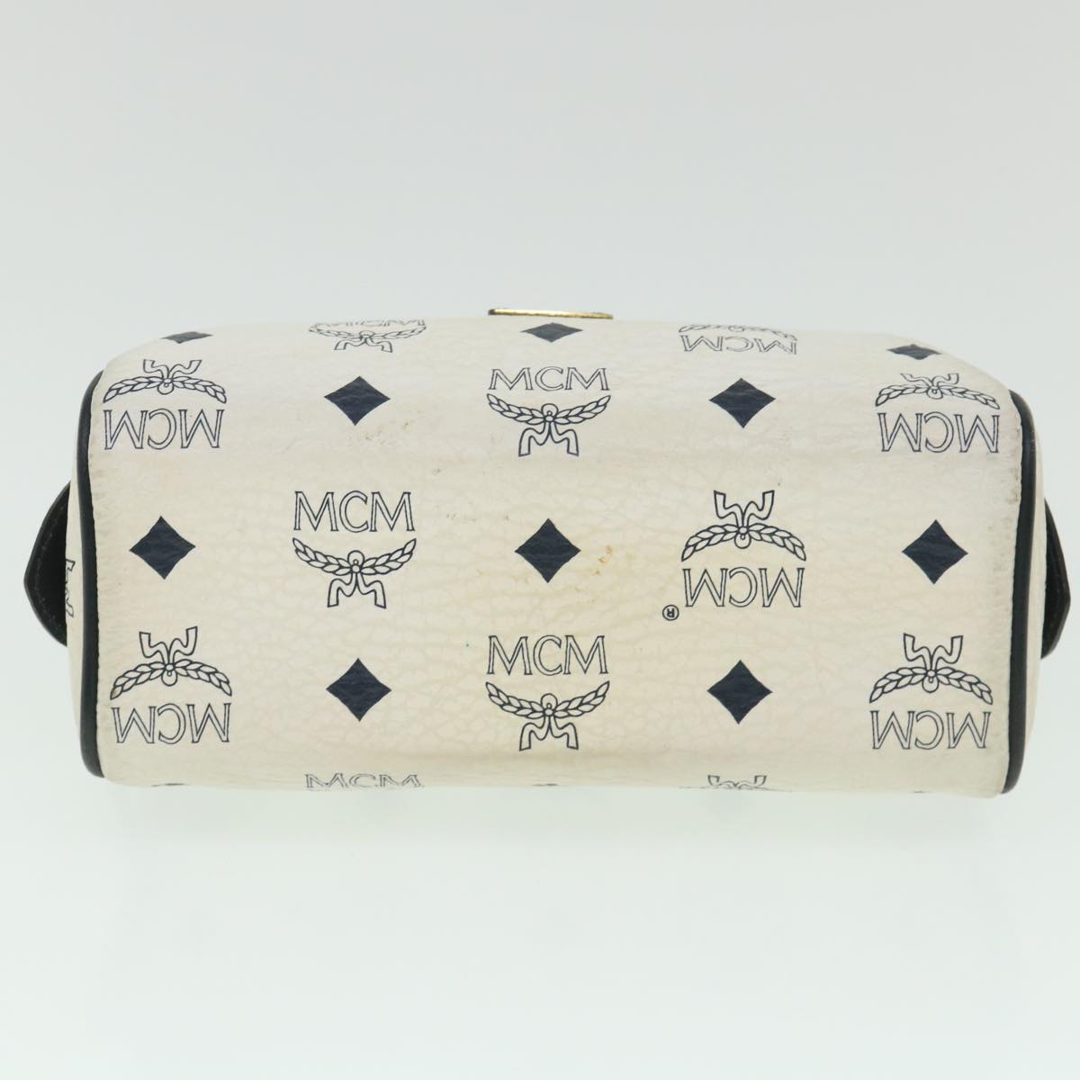 MCM Vicetos Logogram Shoulder Bag PVC Leather 2way White Navy Auth 55287