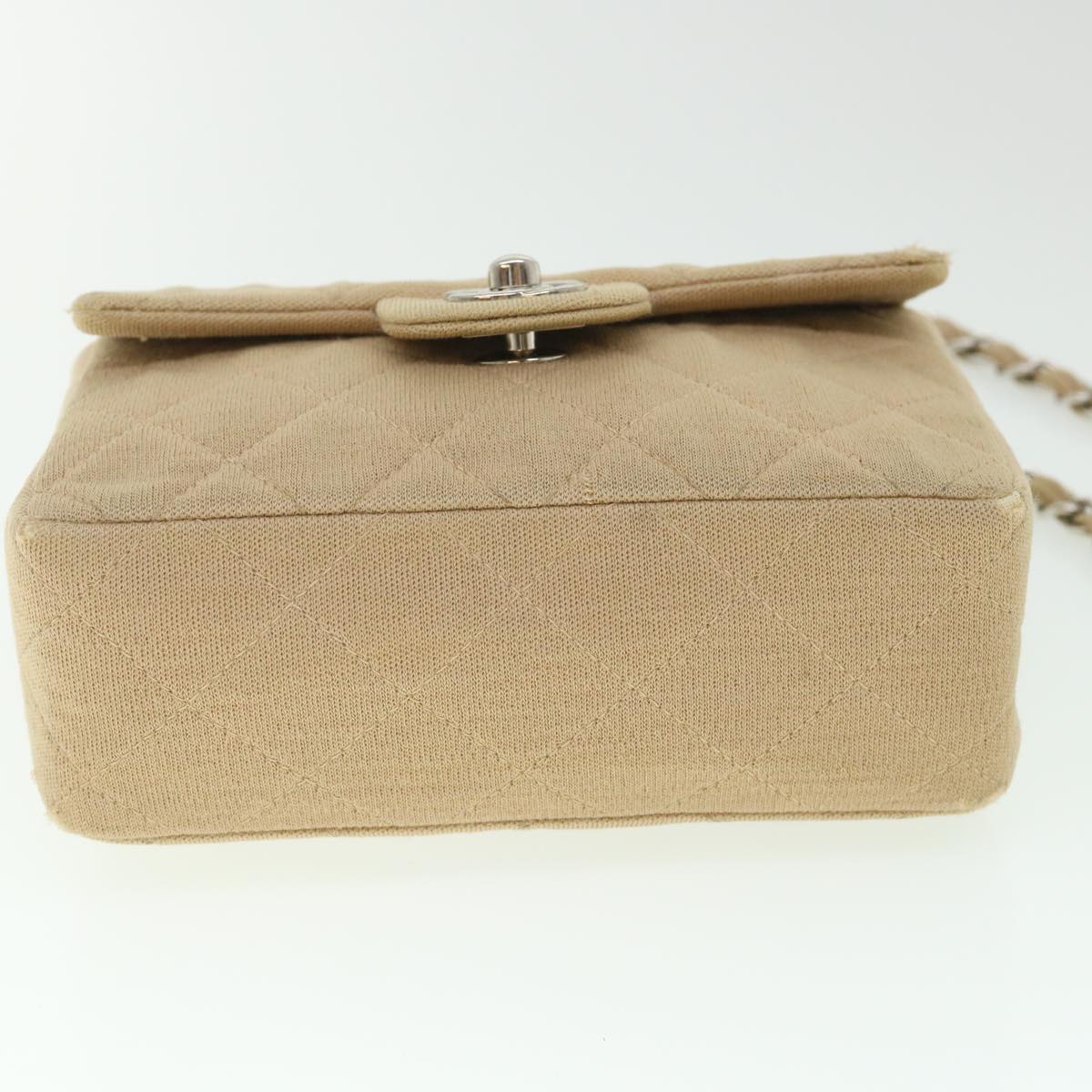 CHANEL Mini Matelasse Shoulder Bag Canvas Beige CC Auth 55289