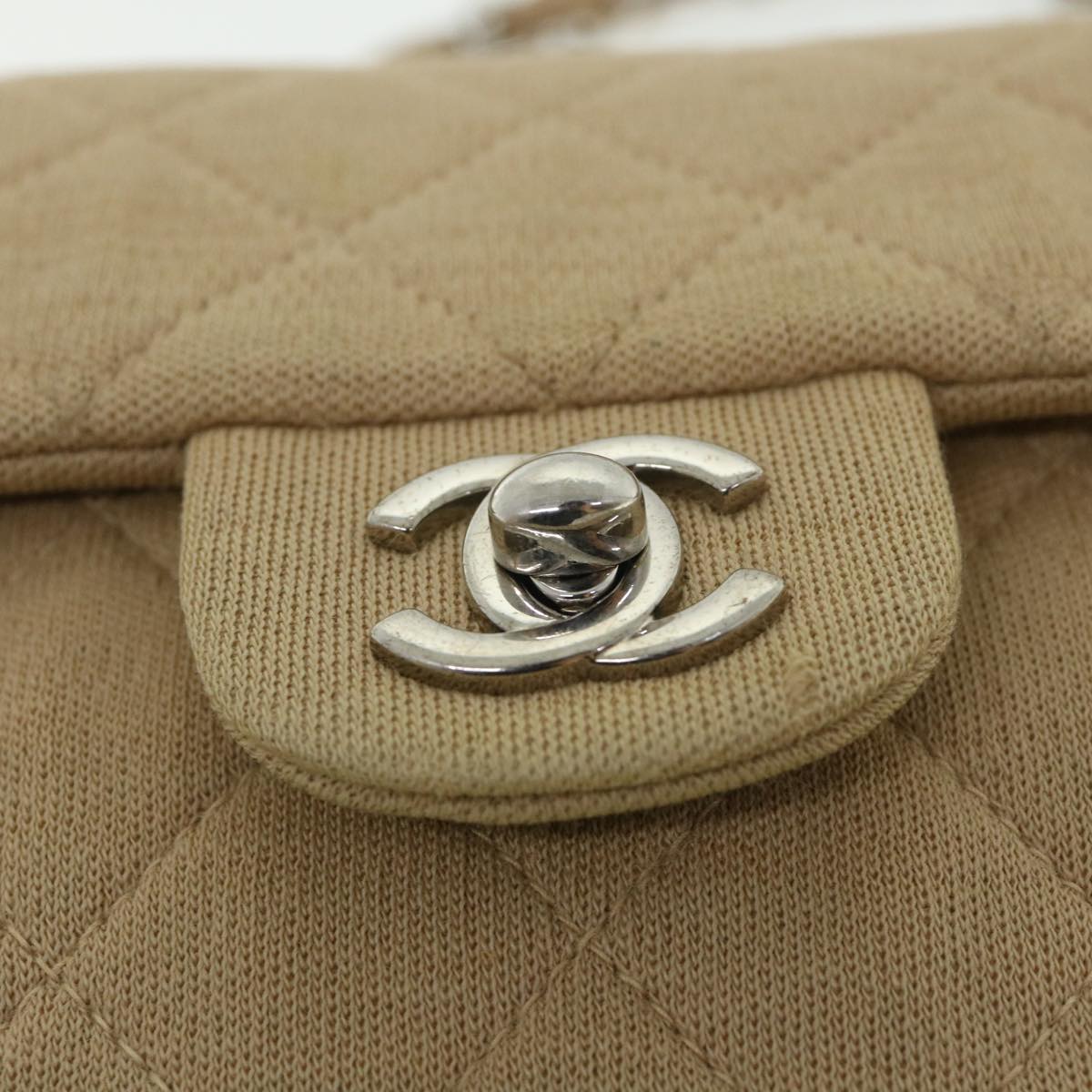 CHANEL Mini Matelasse Shoulder Bag Canvas Beige CC Auth 55289