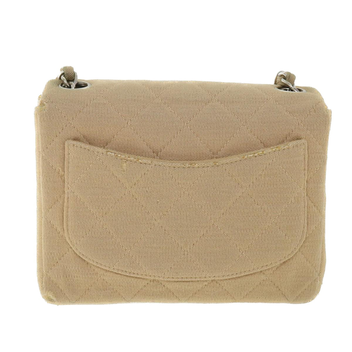 CHANEL Mini Matelasse Shoulder Bag Canvas Beige CC Auth 55289