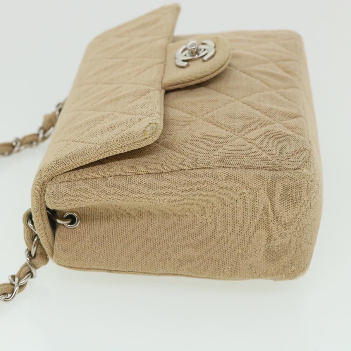 CHANEL Mini Matelasse Shoulder Bag Canvas Beige CC Auth 55289