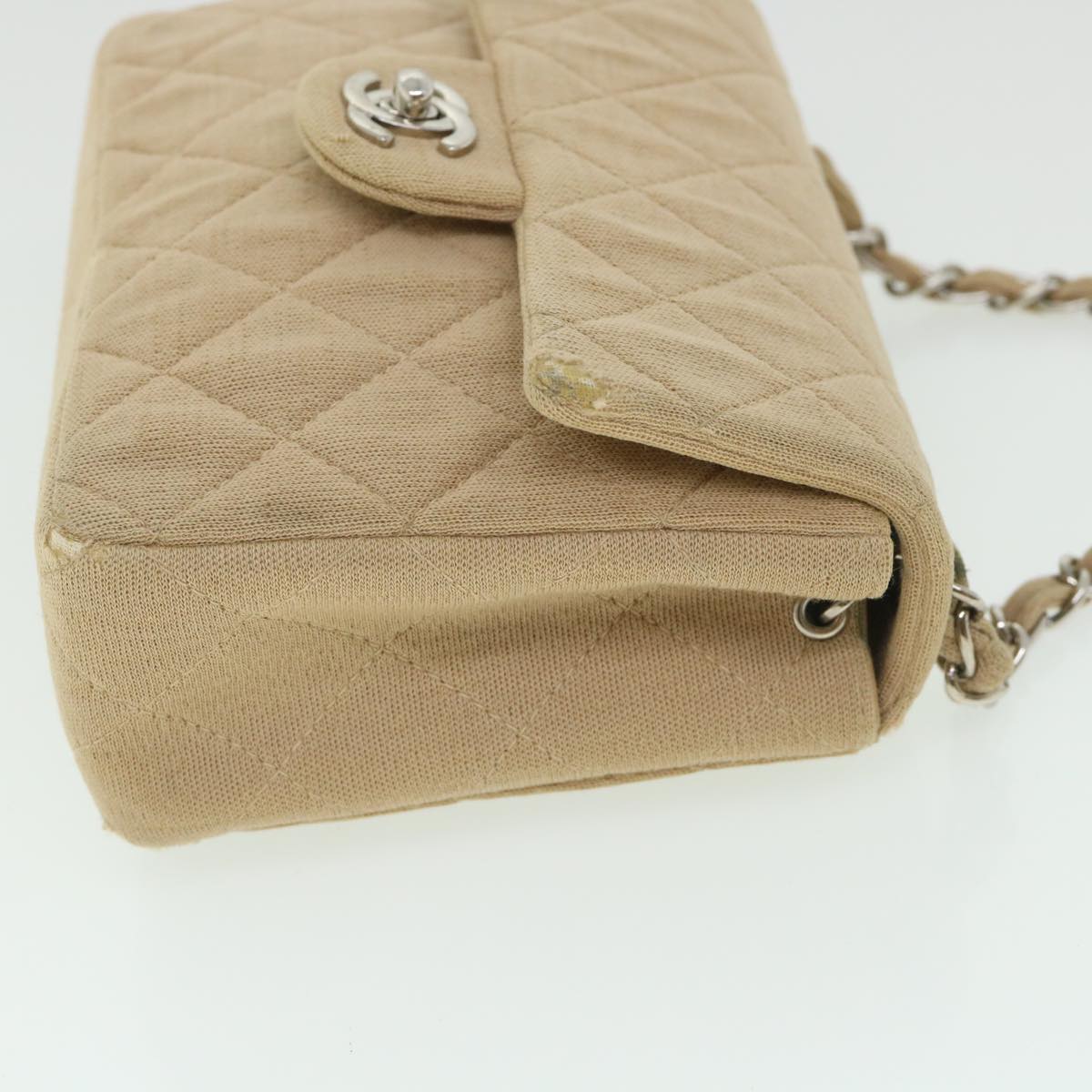 CHANEL Mini Matelasse Shoulder Bag Canvas Beige CC Auth 55289