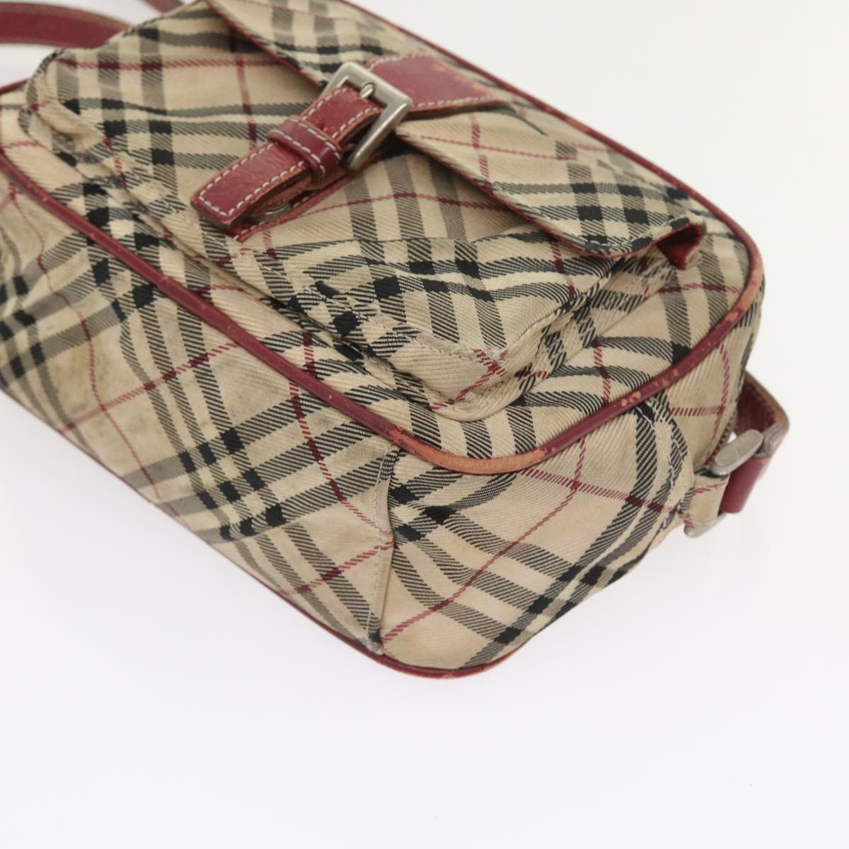 BURBERRY Nova Check Blue Label Shoulder Bag Nylon Canvas Beige Auth 55291