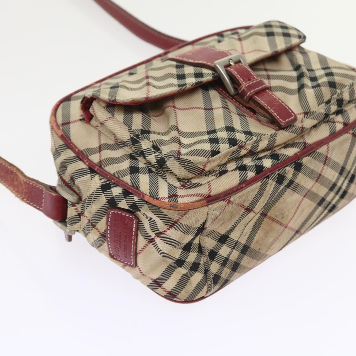 BURBERRY Nova Check Blue Label Shoulder Bag Nylon Canvas Beige Auth 55291