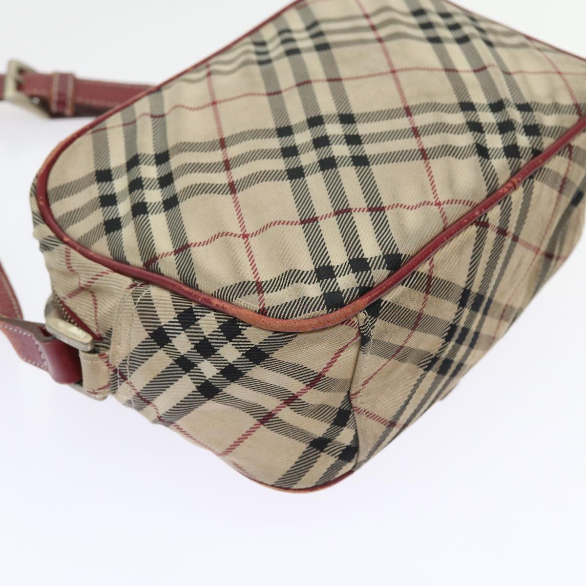 BURBERRY Nova Check Blue Label Shoulder Bag Nylon Canvas Beige Auth 55291