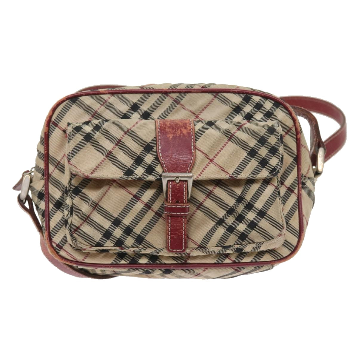 BURBERRY Nova Check Blue Label Shoulder Bag Nylon Canvas Beige Auth 55291 - 0