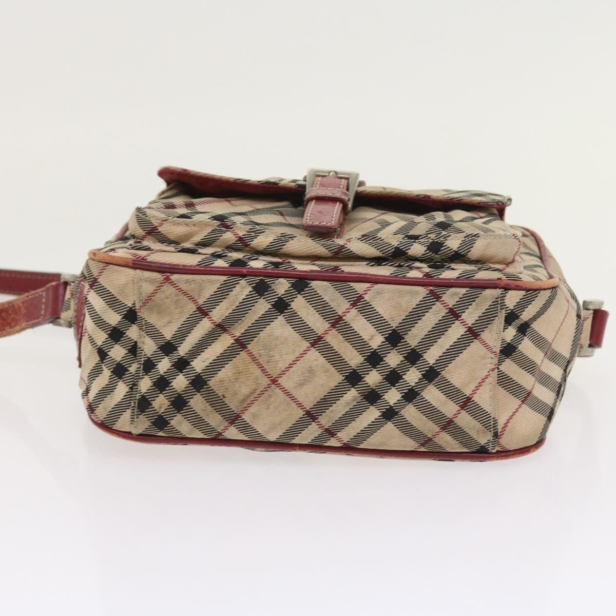 BURBERRY Nova Check Blue Label Shoulder Bag Nylon Canvas Beige Auth 55291