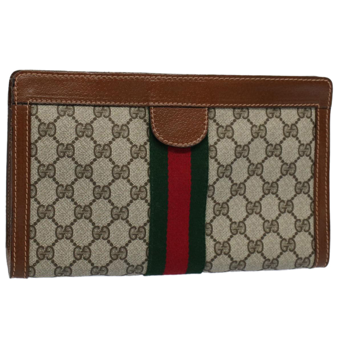 GUCCI GG Supreme Web Sherry Line Clutch Bag Beige Red Green 010 378 Auth 55293