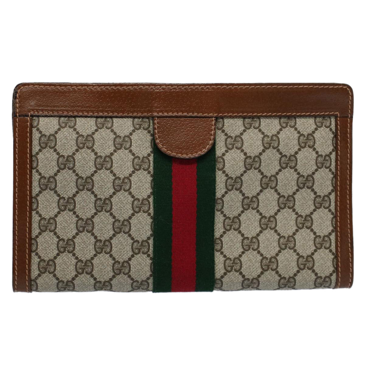 GUCCI GG Supreme Web Sherry Line Clutch Bag Beige Red Green 010 378 Auth 55293 - 0