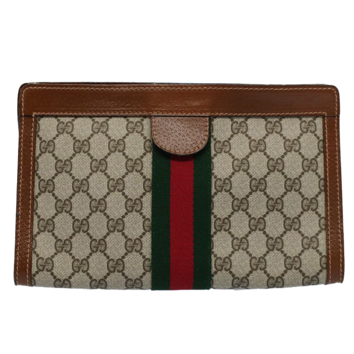 GUCCI GG Supreme Web Sherry Line Clutch Bag Beige Red Green 010 378 Auth 55293