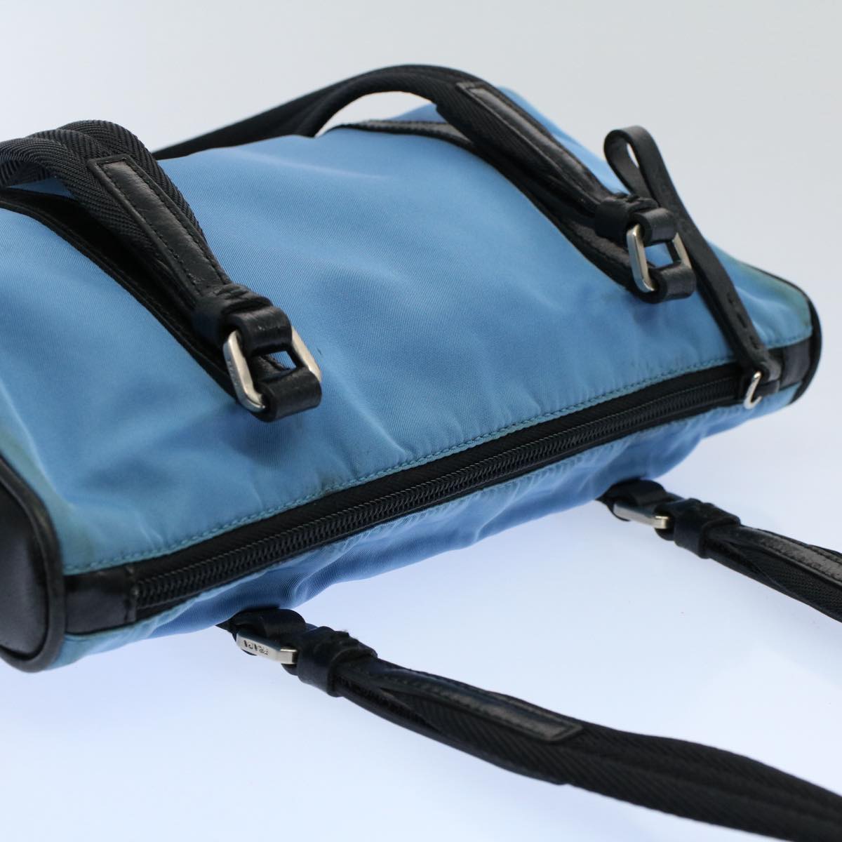 PRADA Hand Bag Nylon Leather Light Blue Auth 55295