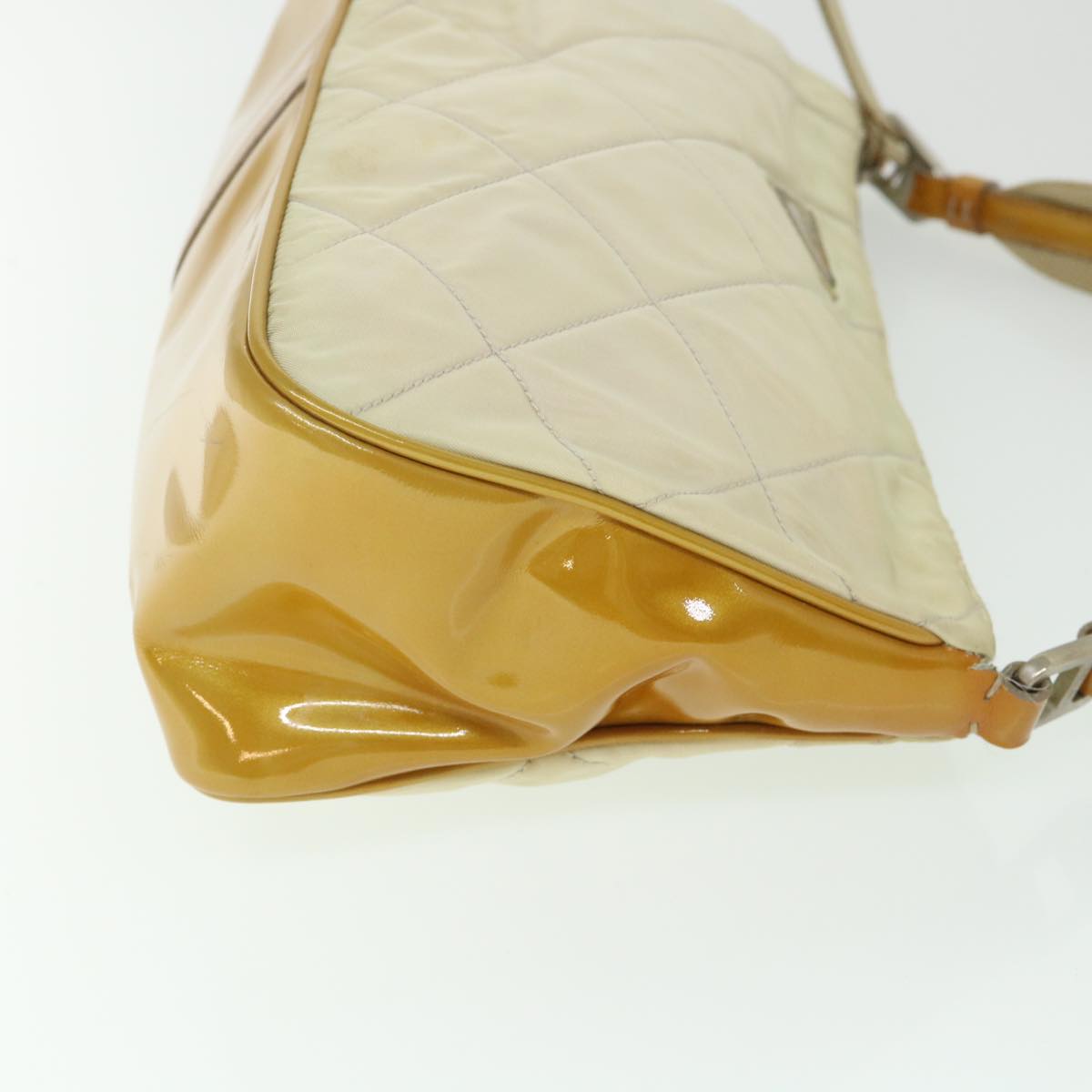 PRADA Shoulder Bag Nylon Enamel Beige Auth 55296