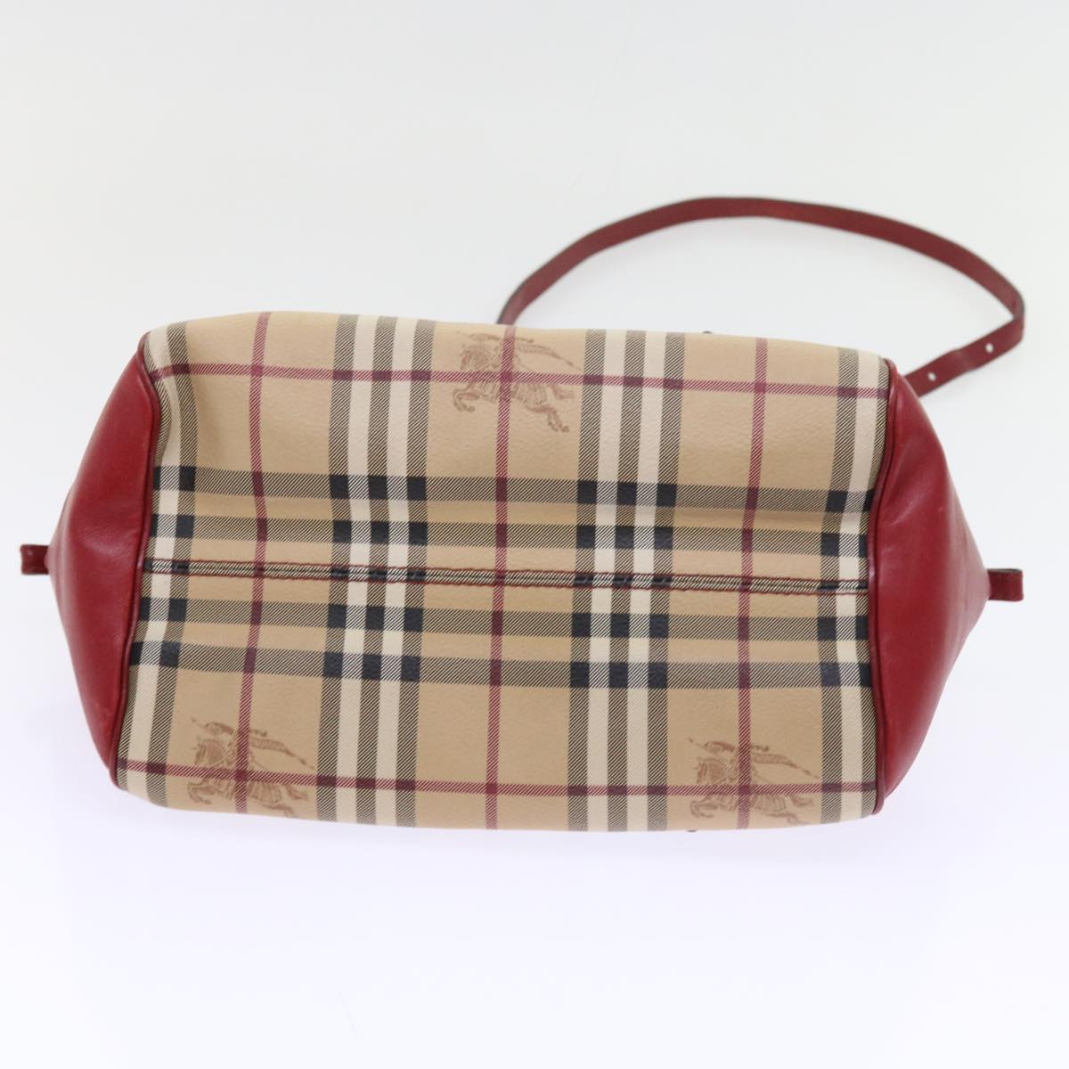 BURBERRY Nova Check Hand Bag PVC Leather 2way Beige Red Auth 55411