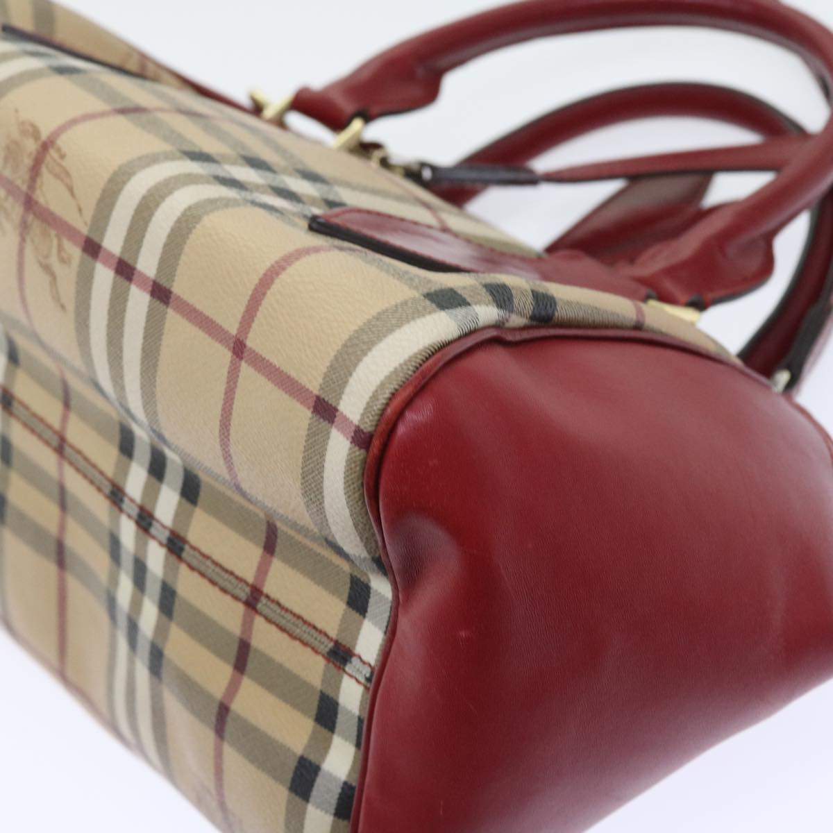 BURBERRY Nova Check Hand Bag PVC Leather 2way Beige Red Auth 55411