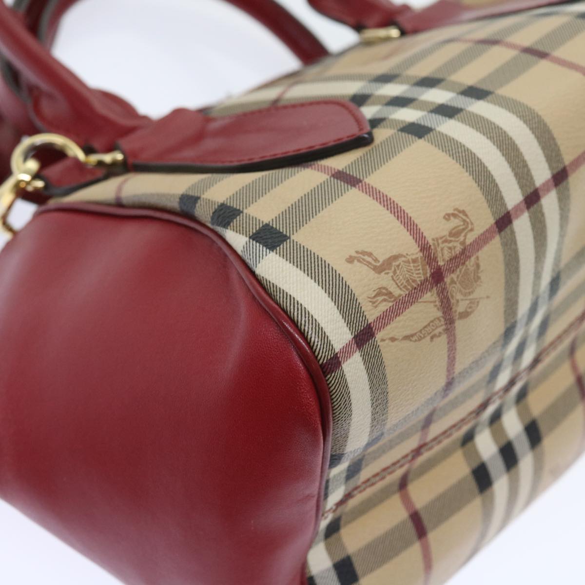 BURBERRY Nova Check Hand Bag PVC Leather 2way Beige Red Auth 55411