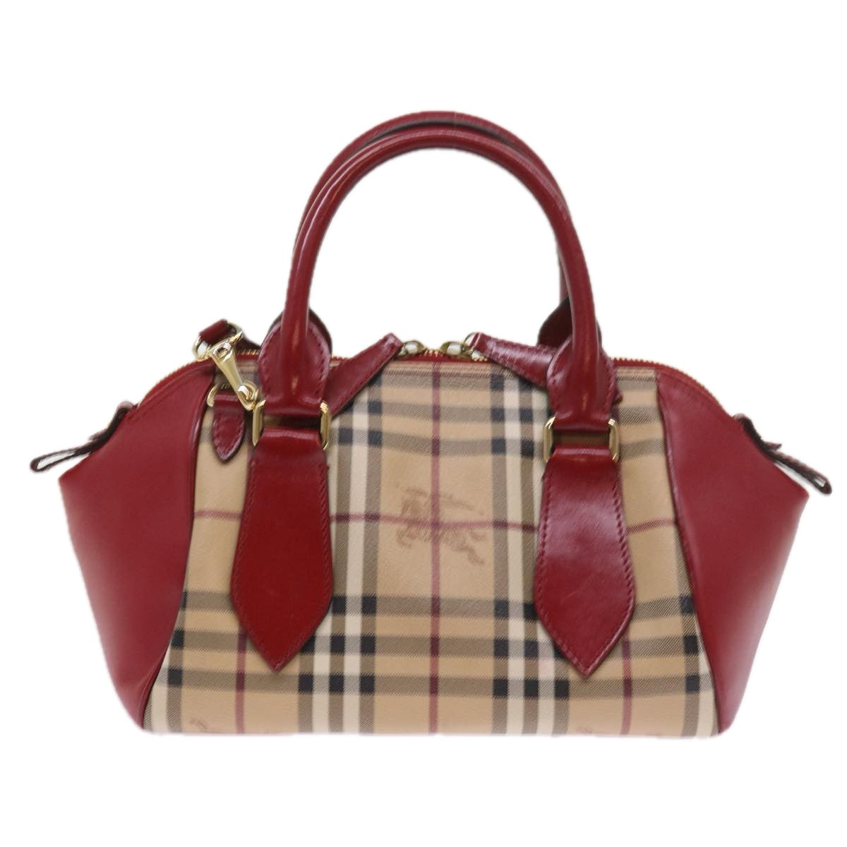 BURBERRY Nova Check Hand Bag PVC Leather 2way Beige Red Auth 55411 - 0