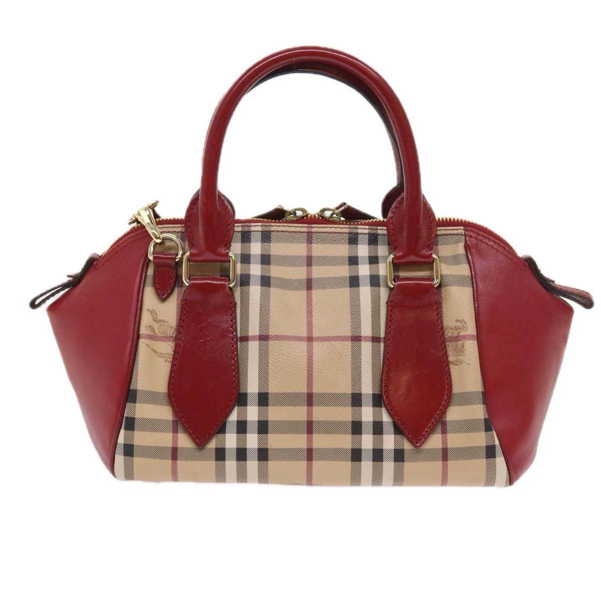 BURBERRY Nova Check Hand Bag PVC Leather 2way Beige Red Auth 55411