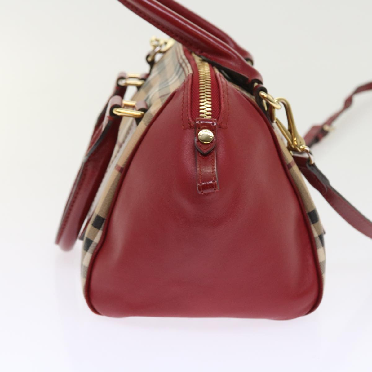 BURBERRY Nova Check Hand Bag PVC Leather 2way Beige Red Auth 55411