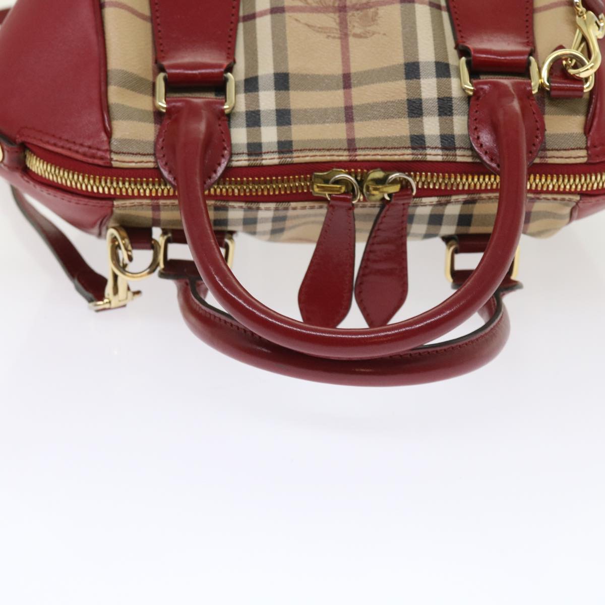 BURBERRY Nova Check Hand Bag PVC Leather 2way Beige Red Auth 55411