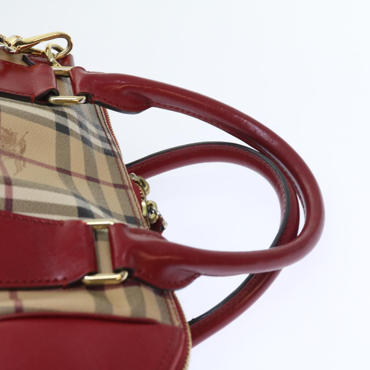 BURBERRY Nova Check Hand Bag PVC Leather 2way Beige Red Auth 55411