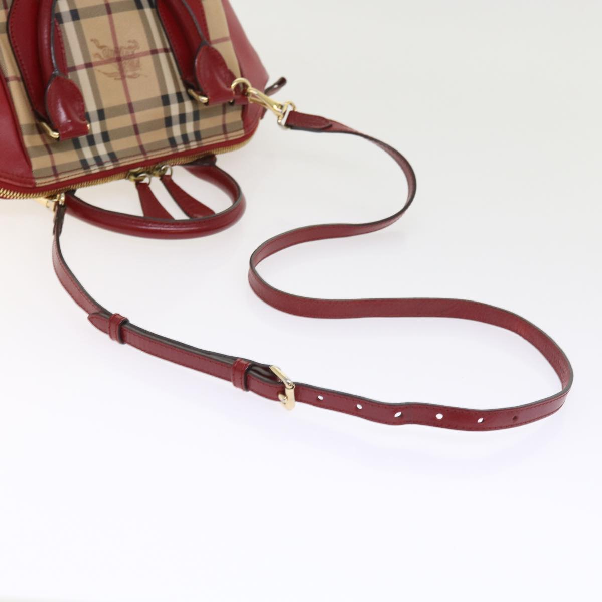 BURBERRY Nova Check Hand Bag PVC Leather 2way Beige Red Auth 55411