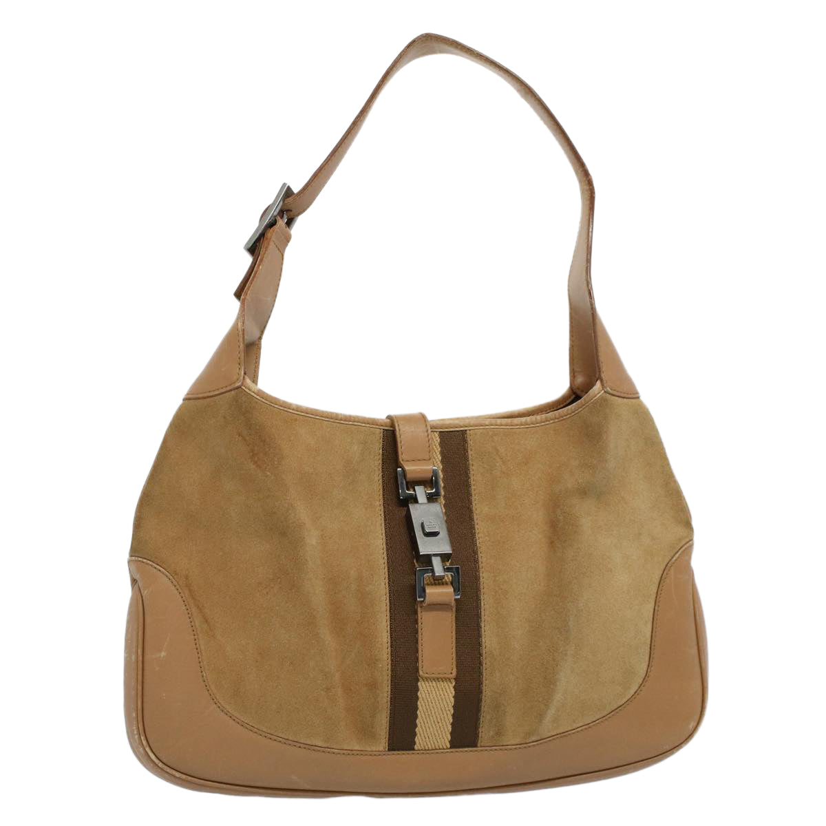 GUCCI Jackie Sherry Line Shoulder Bag Suede Leather Beige Brown Auth 55413