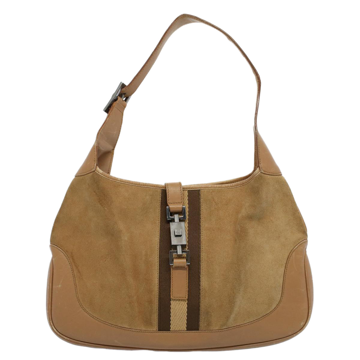 GUCCI Jackie Sherry Line Shoulder Bag Suede Leather Beige Brown Auth 55413