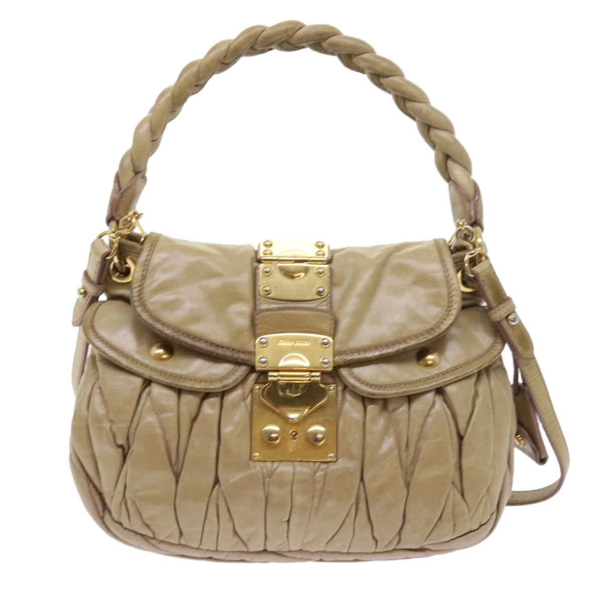 Miu Miu Materasse Hand Bag Leather 2way Beige Auth 55418