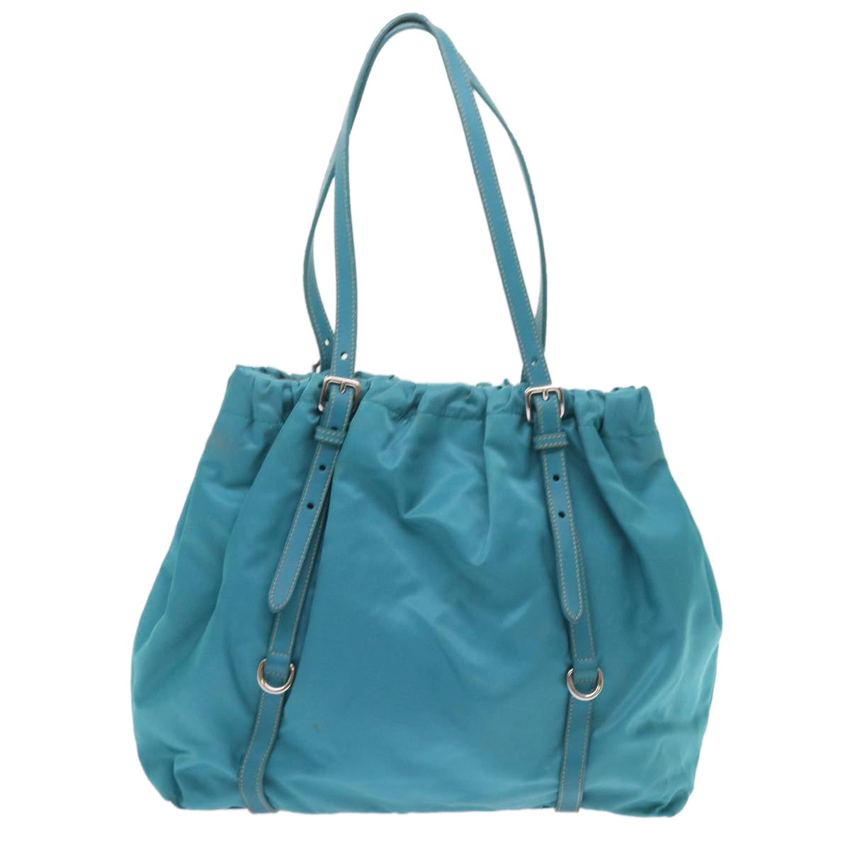 PRADA Tote Bag Nylon Leather Turquoise Blue Auth 55425