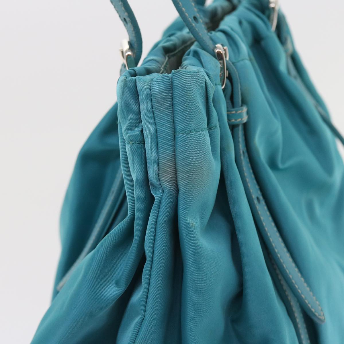 PRADA Tote Bag Nylon Leather Turquoise Blue Auth 55425