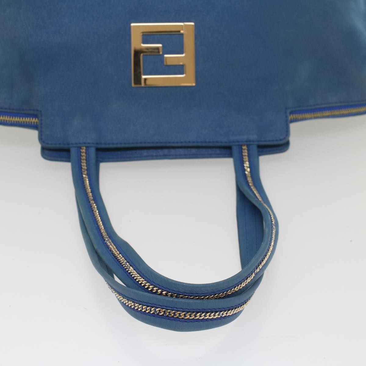 FENDI Tote Bag Leather Blue Auth 55431